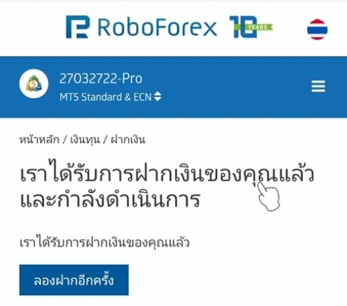 11 ฝากเงิน roboforex สำเร็จ